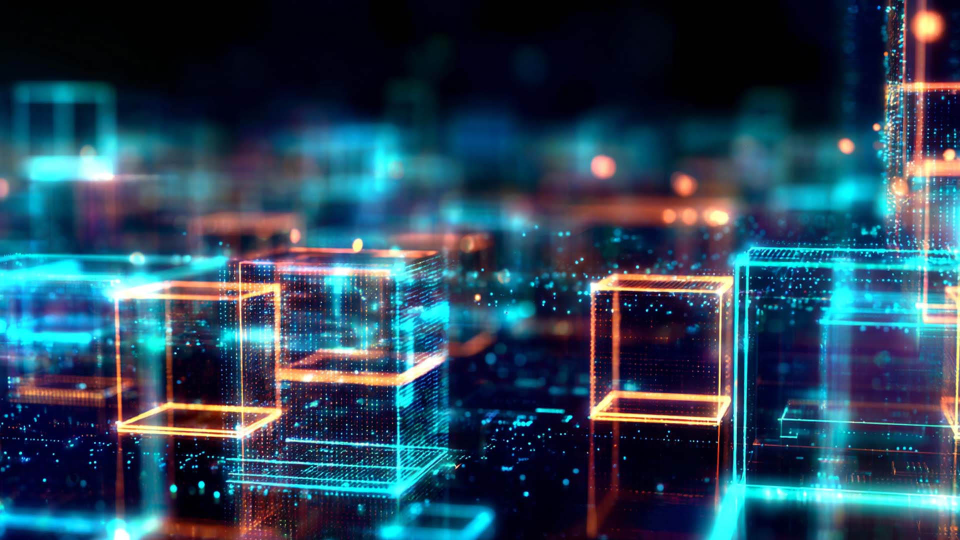 Digital abstract image with illuminated cube shapes.