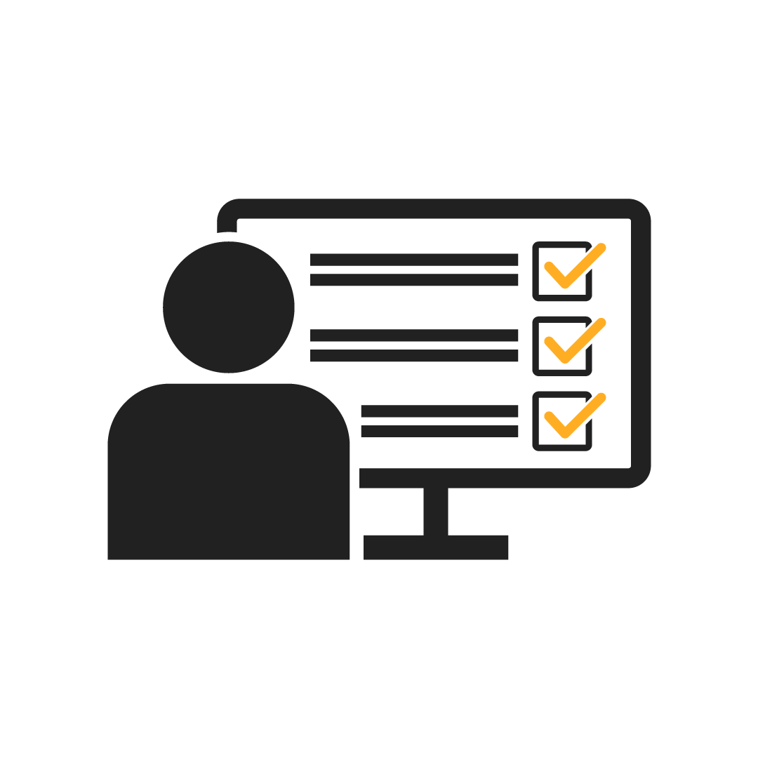 Illustration of a person in front of a computer screen displaying a checklist with three completed items.